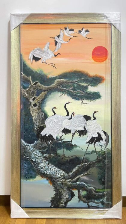 Japanese crane - 八只松鶴朝陽